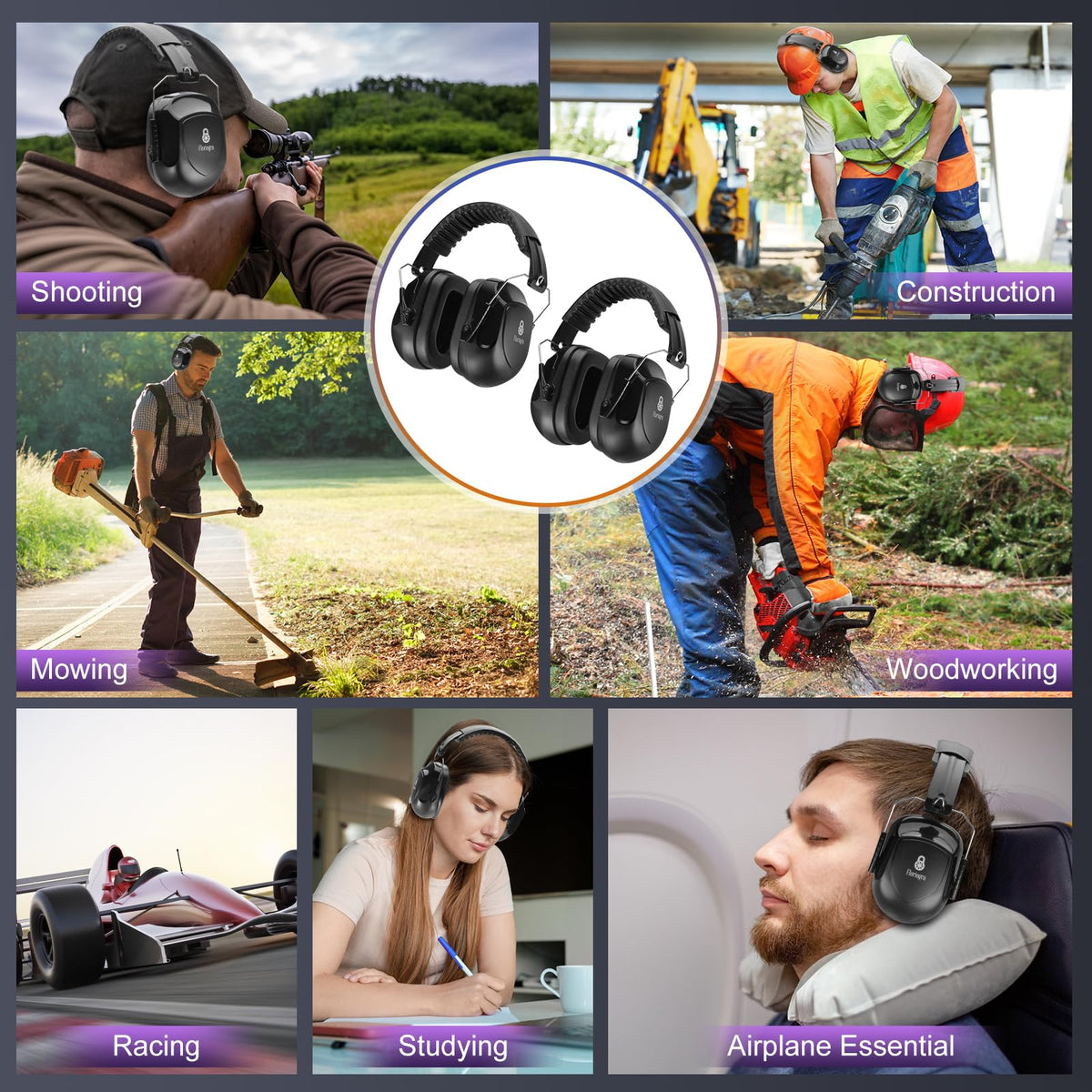 Floriogra 2-Pack 34dB Noise-Canceling Headphones for Shooting, Construction & Mowing