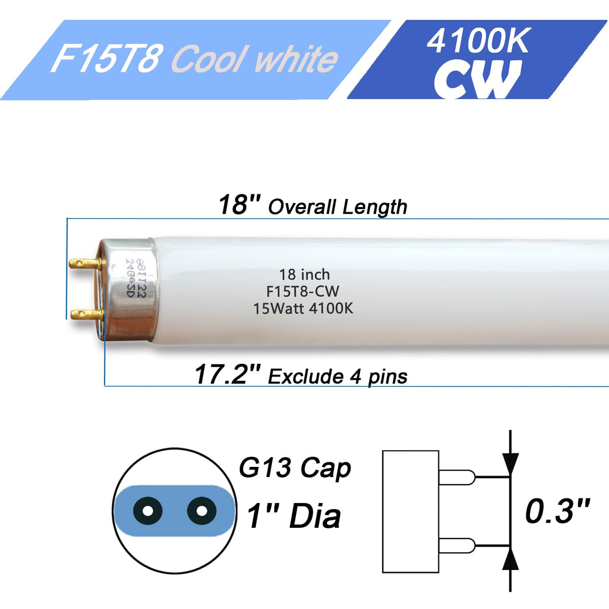 Flyercatch 2-Pack F15W-T8-CW 18'' Fluorescent Bulbs, 4100K, 940 lm