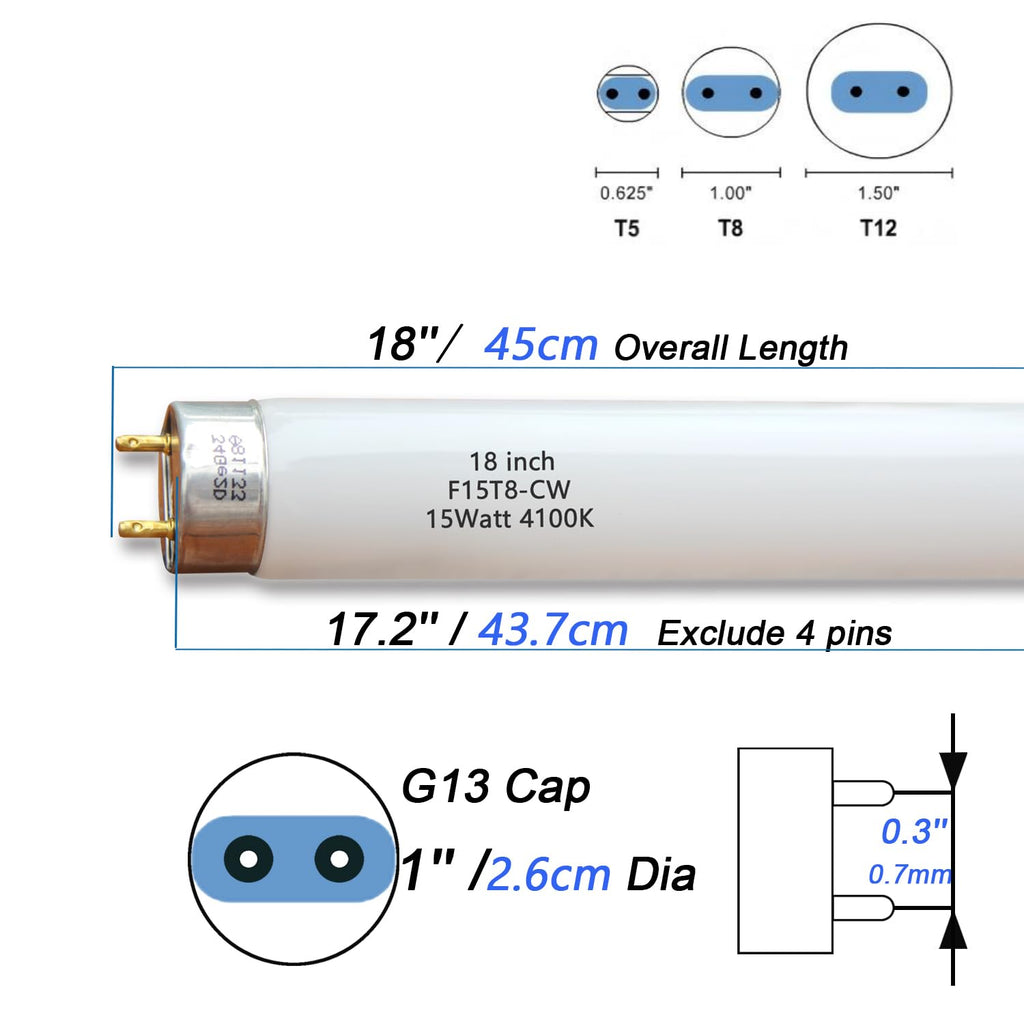 Flyercatch 2-Pack F15W-T8-CW 18'' Fluorescent Bulbs, 4100K, 940 lm
