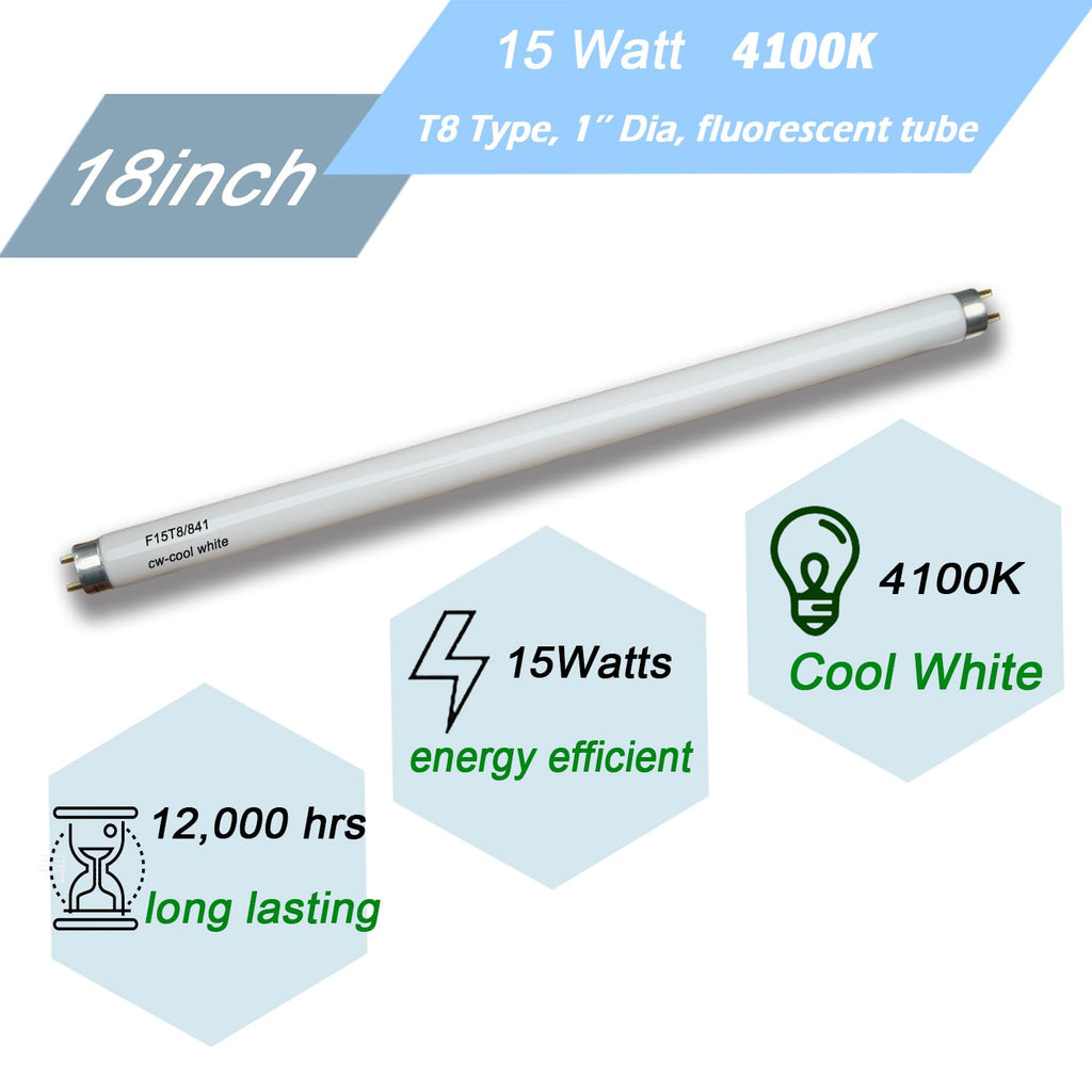Flyercatch 2-Pack F15W-T8-CW 18'' Fluorescent Bulbs, 4100K, 940 lm