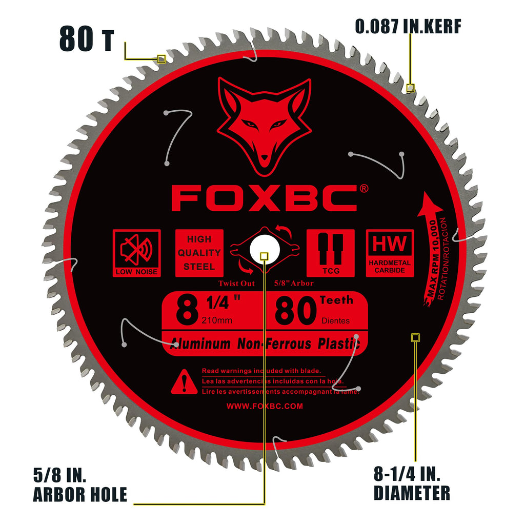 FOXBC 8-1/4 Inch Metal Cutting Table Saw Blade 80-Tooth TCG – 5/8-Inch Arbor