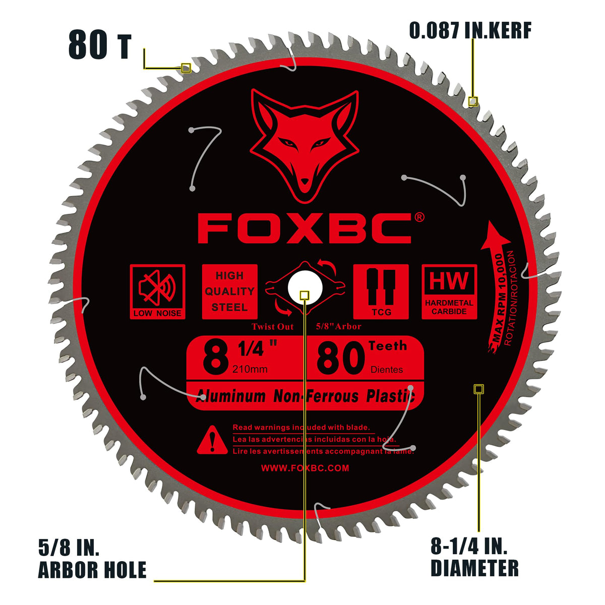 FOXBC 8-1/4 Inch Metal Cutting Table Saw Blade 80-Tooth TCG – 5/8-Inch Arbor