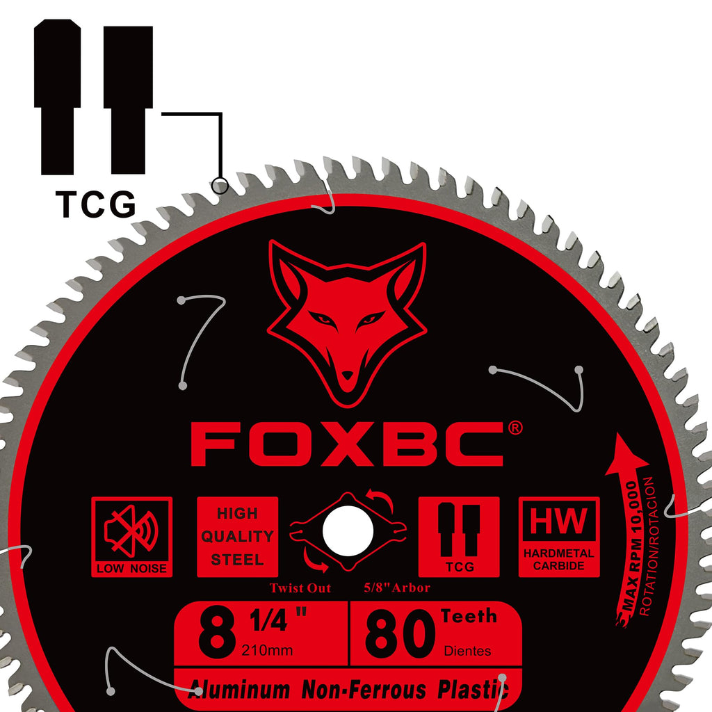 FOXBC 8-1/4 Inch Metal Cutting Table Saw Blade 80-Tooth TCG – 5/8-Inch Arbor