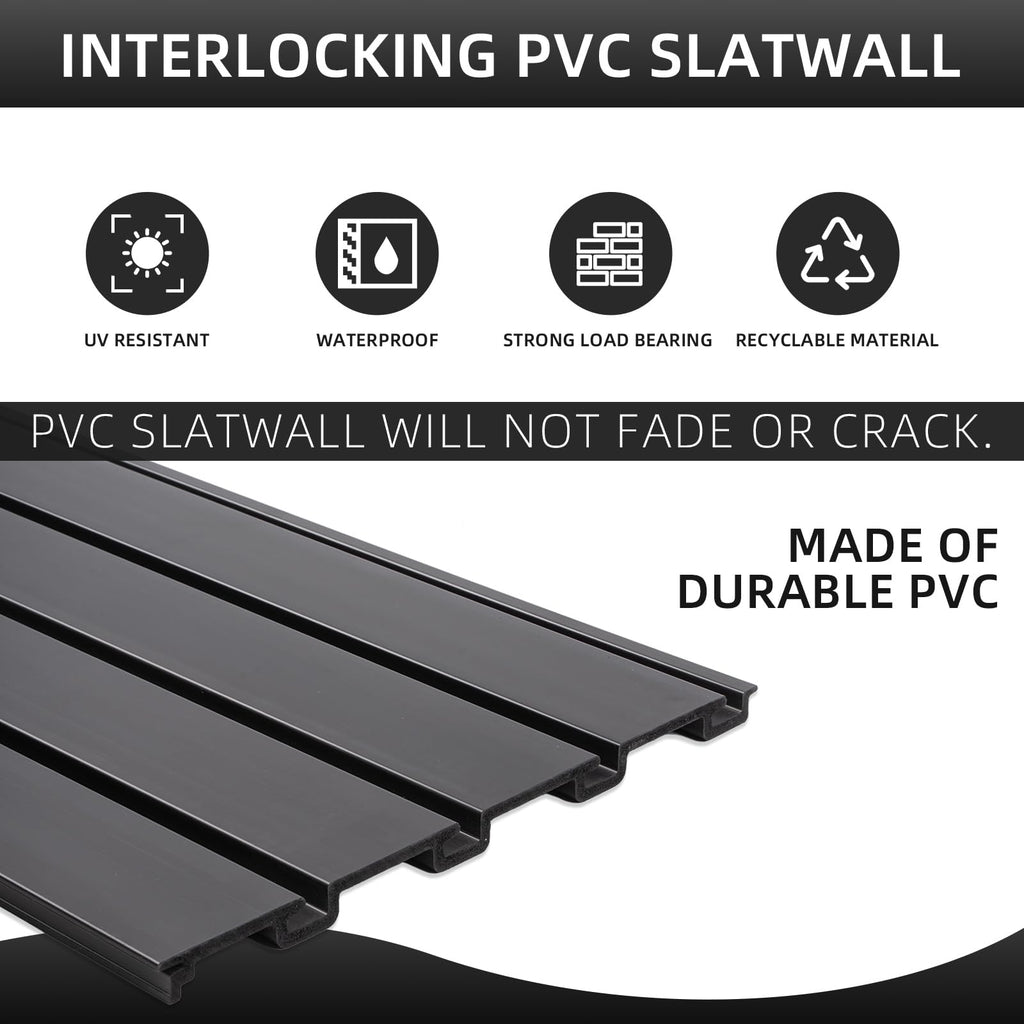 FRAYSCENT Slat Wall Paneling – 32 sq ft Garage Organizer (Black PVC)