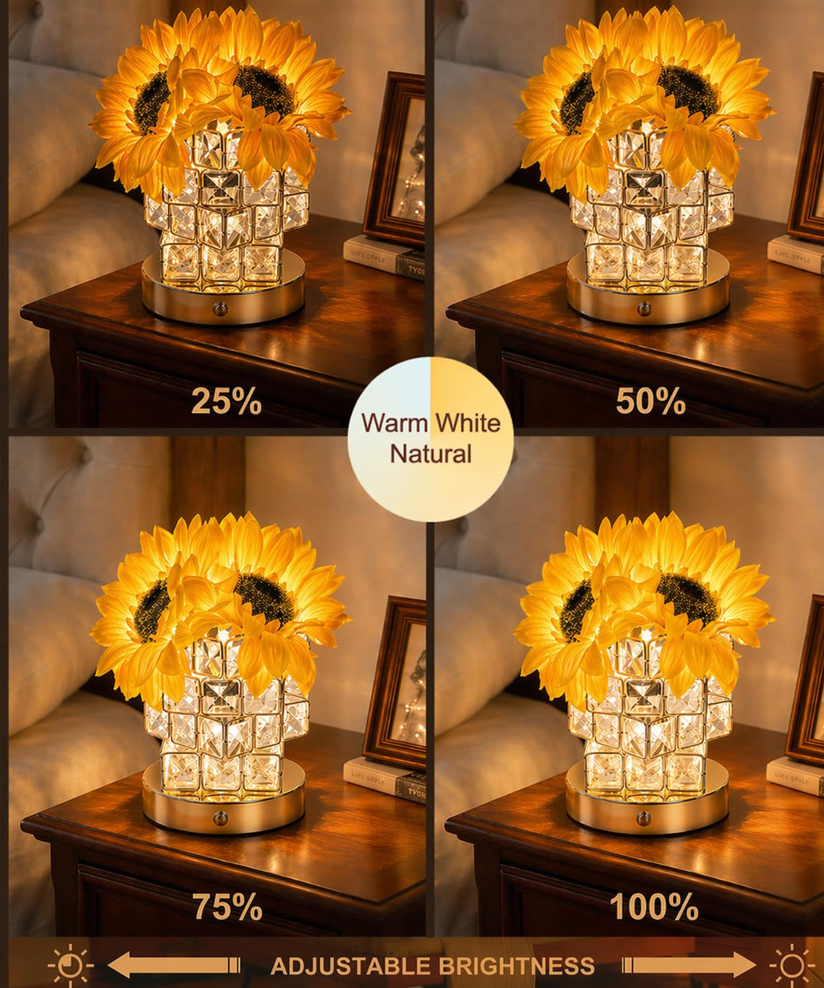 Fussion Sunflower Lamp - Cordless Night Light with 3 Color Temperatures