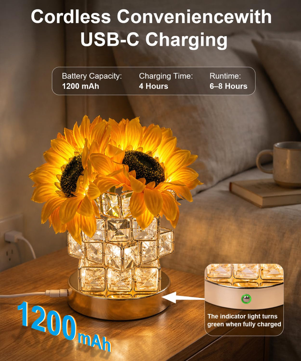 Fussion Sunflower Lamp - Cordless Night Light with 3 Color Temperatures