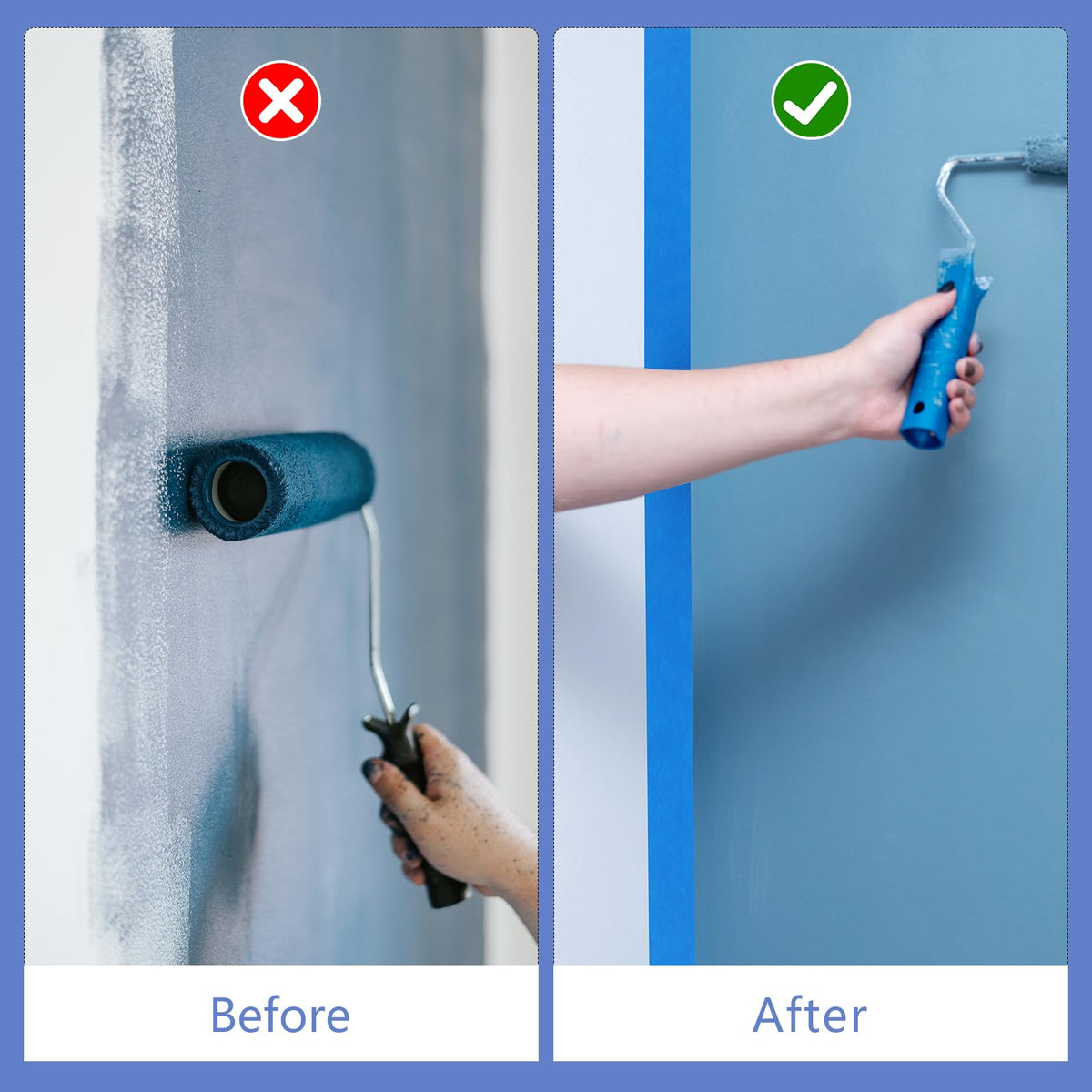 Fyguard Blue Painter Tape 1.89in x 55yd (3 Rolls) - Washi Masking Tape for Walls, Edges & DIY Projects