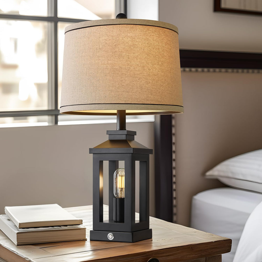 G-SAFAVA 23.75-inch Retro Farmhouse Black Table Lamp Set of 2 – USB-C & USB-A, Touch 3-Way Dimmable