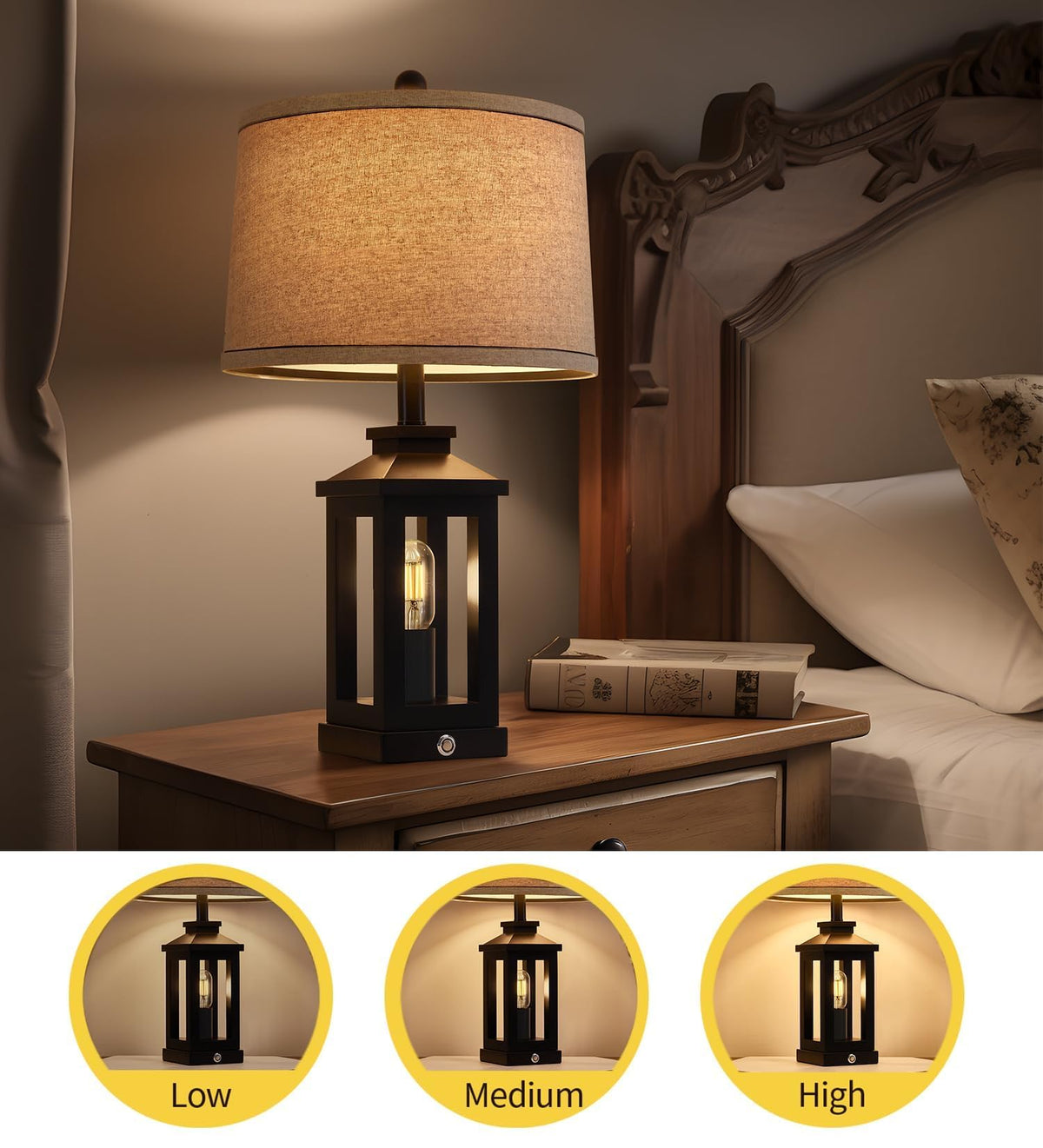 G-SAFAVA 23.75-inch Retro Farmhouse Black Table Lamp Set of 2 – USB-C & USB-A, Touch 3-Way Dimmable