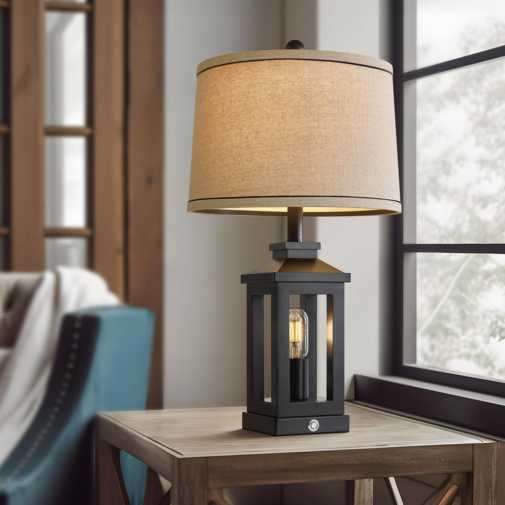 G-SAFAVA 23.75-inch Retro Farmhouse Black Table Lamp Set of 2 – USB-C & USB-A, Touch 3-Way Dimmable
