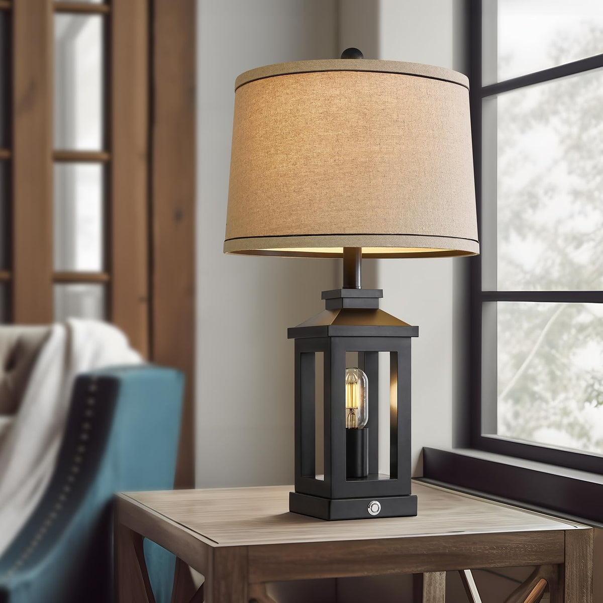 G-SAFAVA 23.75-inch Retro Farmhouse Black Table Lamp Set of 2 – USB-C & USB-A, Touch 3-Way Dimmable