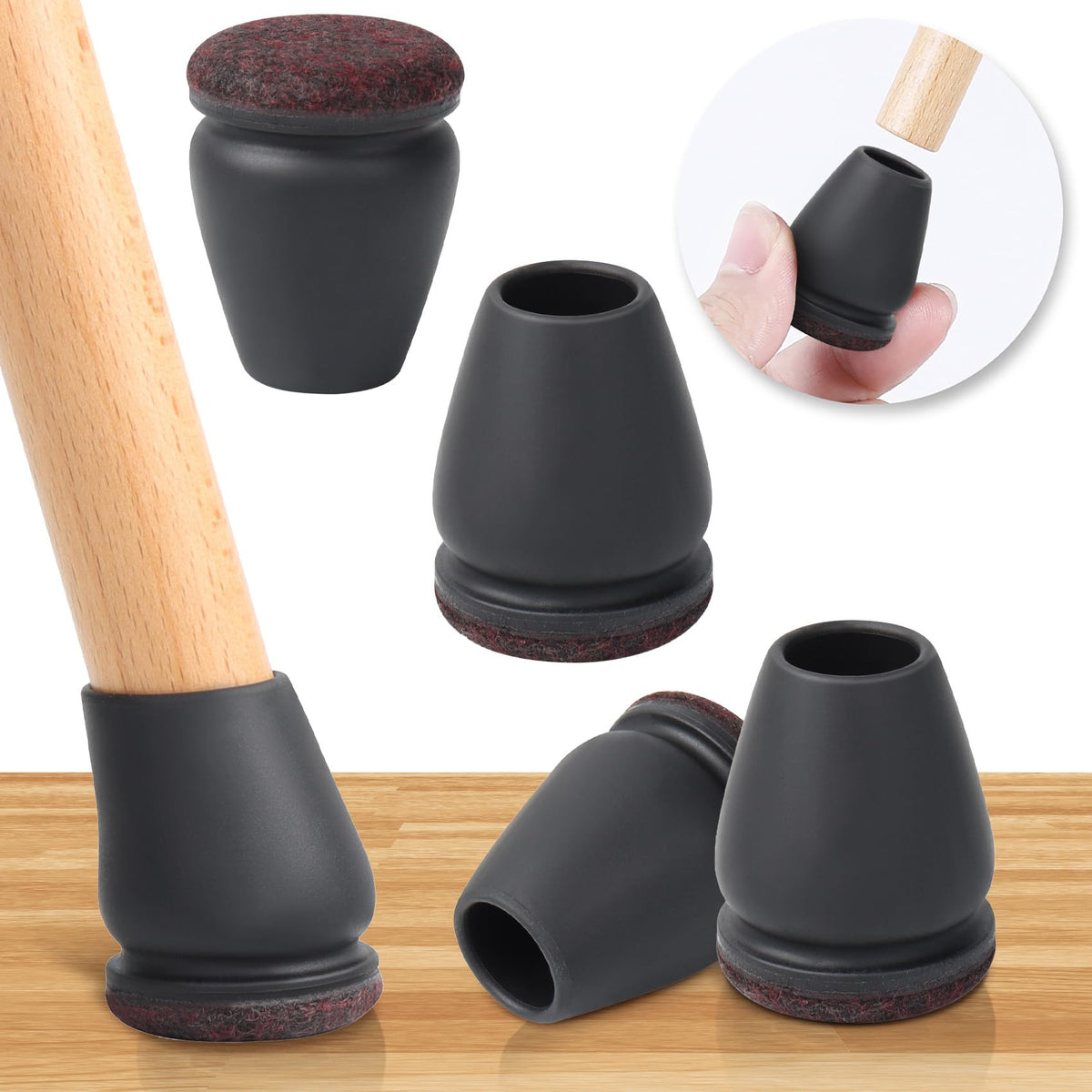 GAGUIUP 16PCS Extra Small Chair Leg Floor Protectors - Round Felt Pads for Hardwood Floors, Black, 0.55"-0.75"