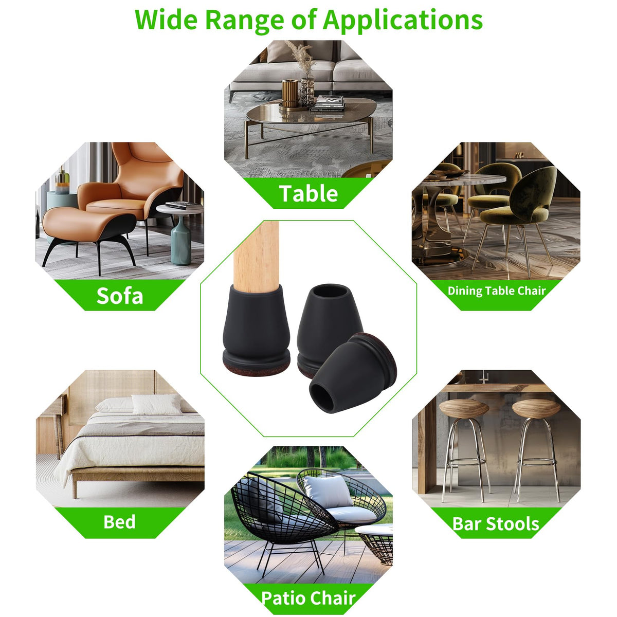 GAGUIUP 16PCS Extra Small Chair Leg Floor Protectors - Round Felt Pads for Hardwood Floors, Black, 0.55"-0.75"