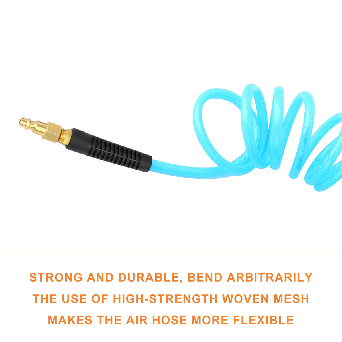GASHER 1/4 in x 10 ft Reinforced Polyurethane Recoil Air Hose with Bend Restrictor, 1/4 in Coupler & Plug