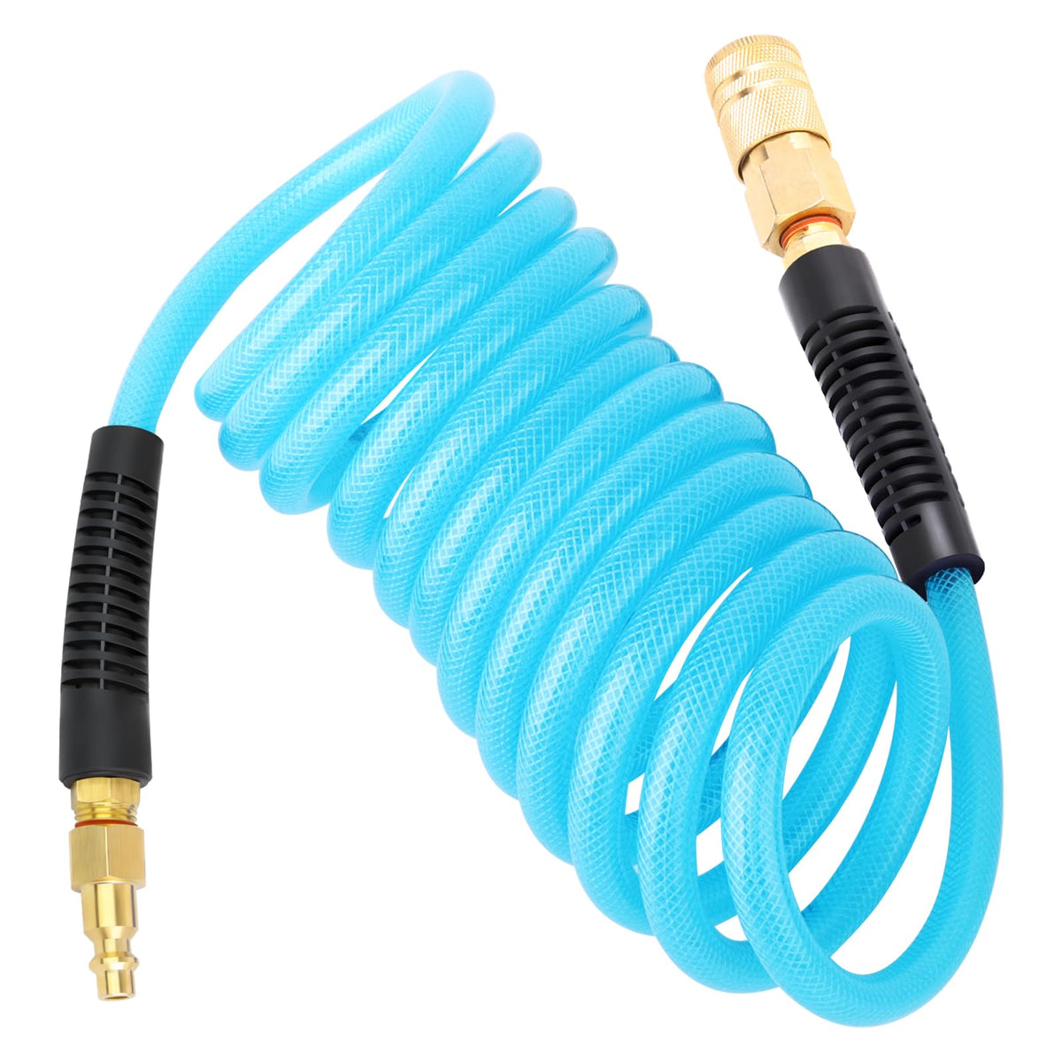GASHER 1/4 in x 10 ft Reinforced Polyurethane Recoil Air Hose with Bend Restrictor, 1/4 in Coupler & Plug
