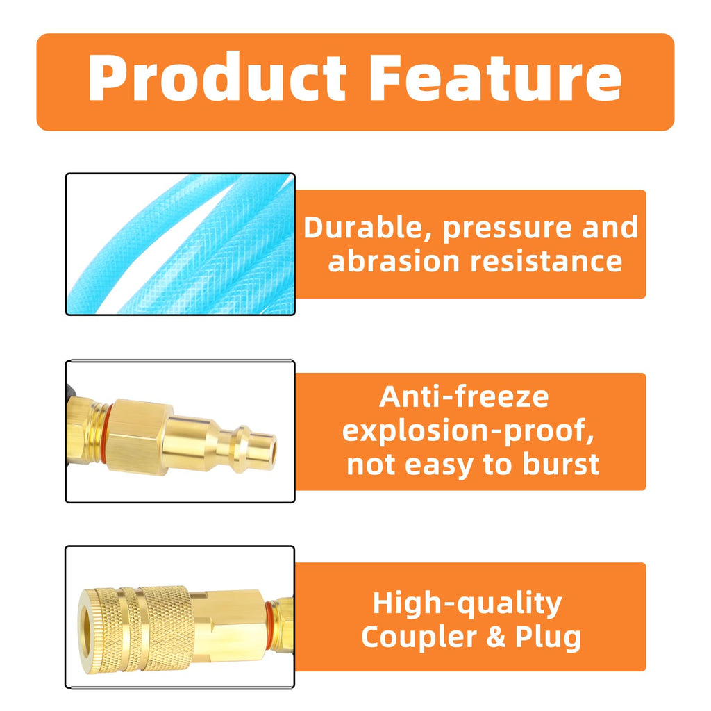 GASHER 1/4 in x 10 ft Reinforced Polyurethane Recoil Air Hose with Bend Restrictor, 1/4 in Coupler & Plug