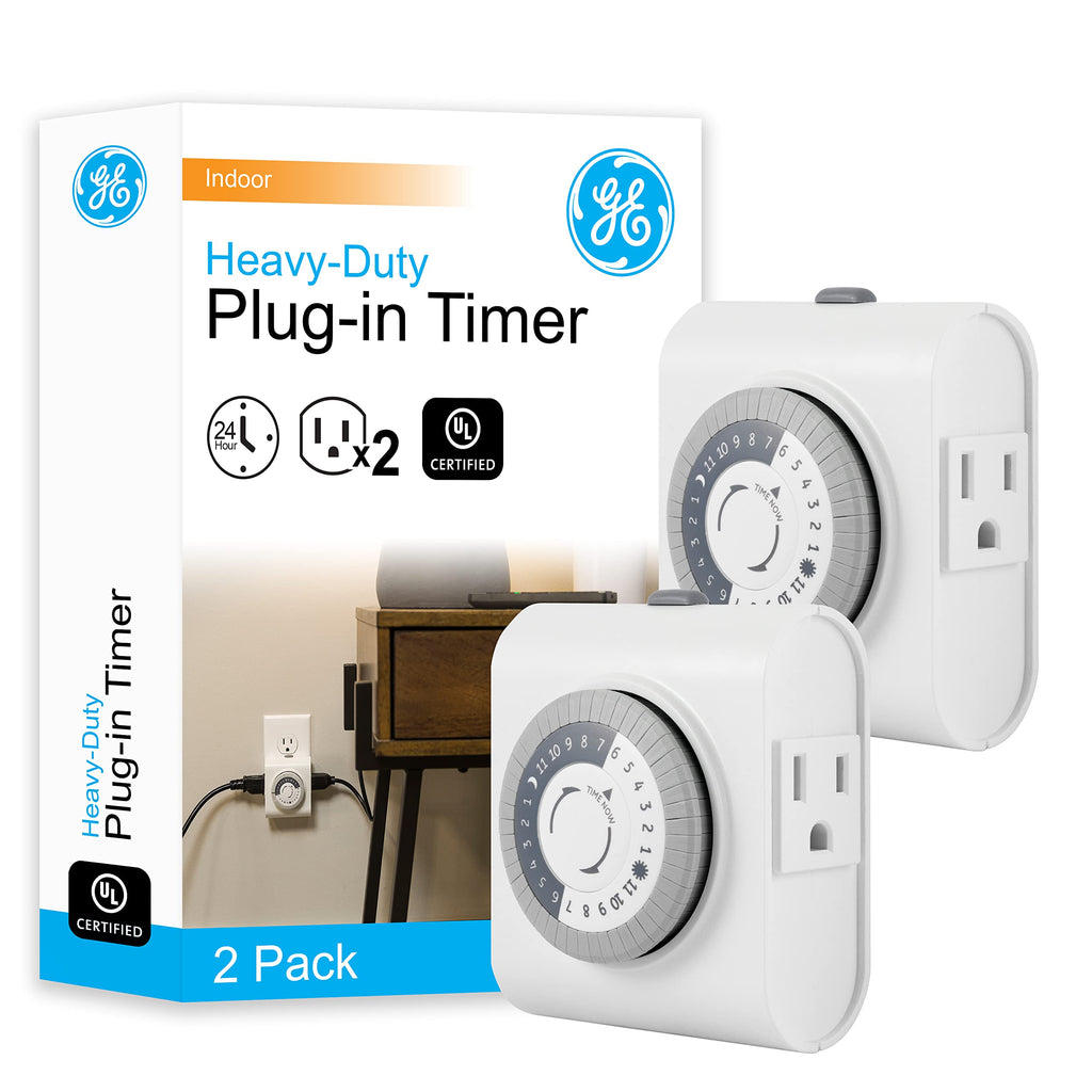 GE 24-Hour Mechanical Outlet Timer Switch – Dual Grounded Outlets (2 Pack) 46211