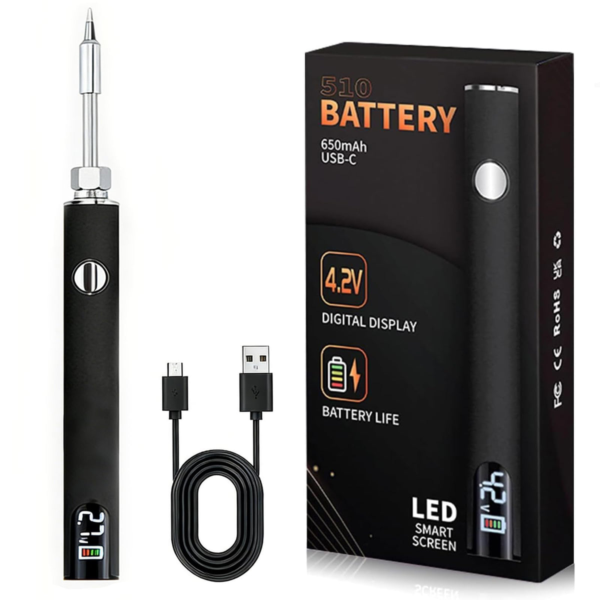 Generic 510 Threaded Battery Cart Pen – USB-C Soldering Iron, 200–450°C