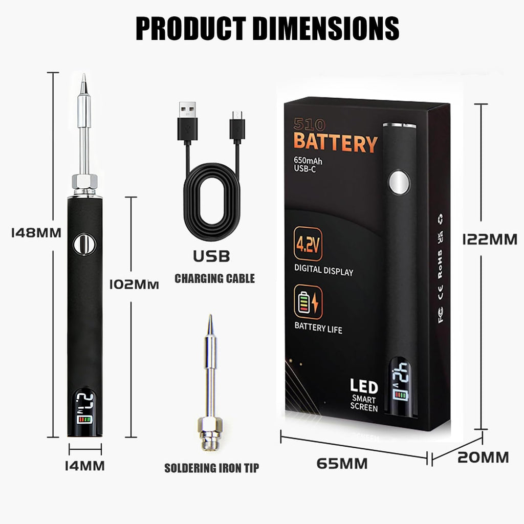 Generic 510 Threaded Battery Cart Pen – USB-C Soldering Iron, 200–450°C