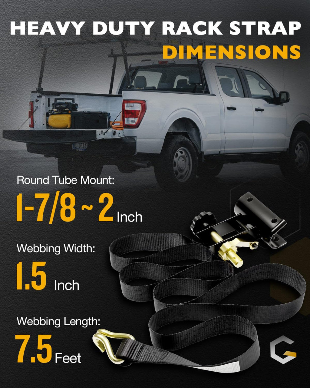 Gledewen Ladder Rack Ratchet Straps with J-Hooks – 4-Pack, 7.5 ft, 1.5 in Wide, 500 lb WLL