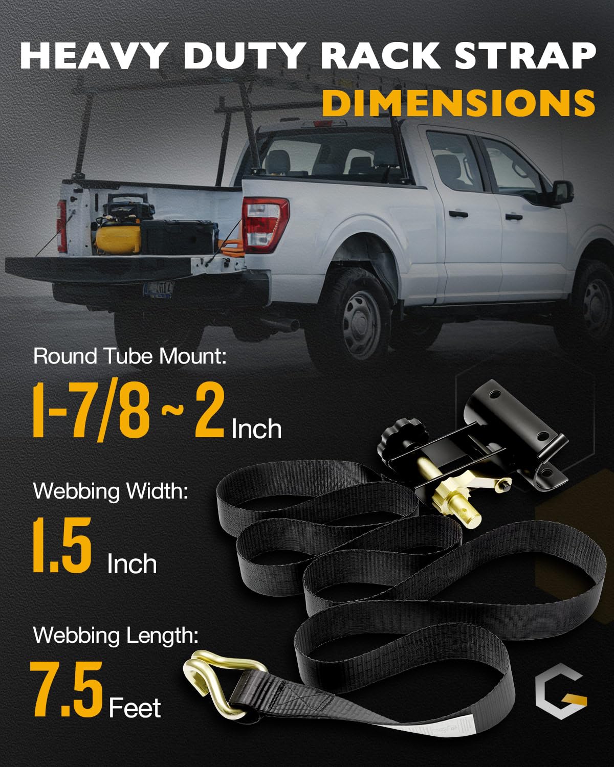 Gledewen Ladder Rack Ratchet Straps with J-Hooks – 4-Pack, 7.5 ft, 1.5 in Wide, 500 lb WLL