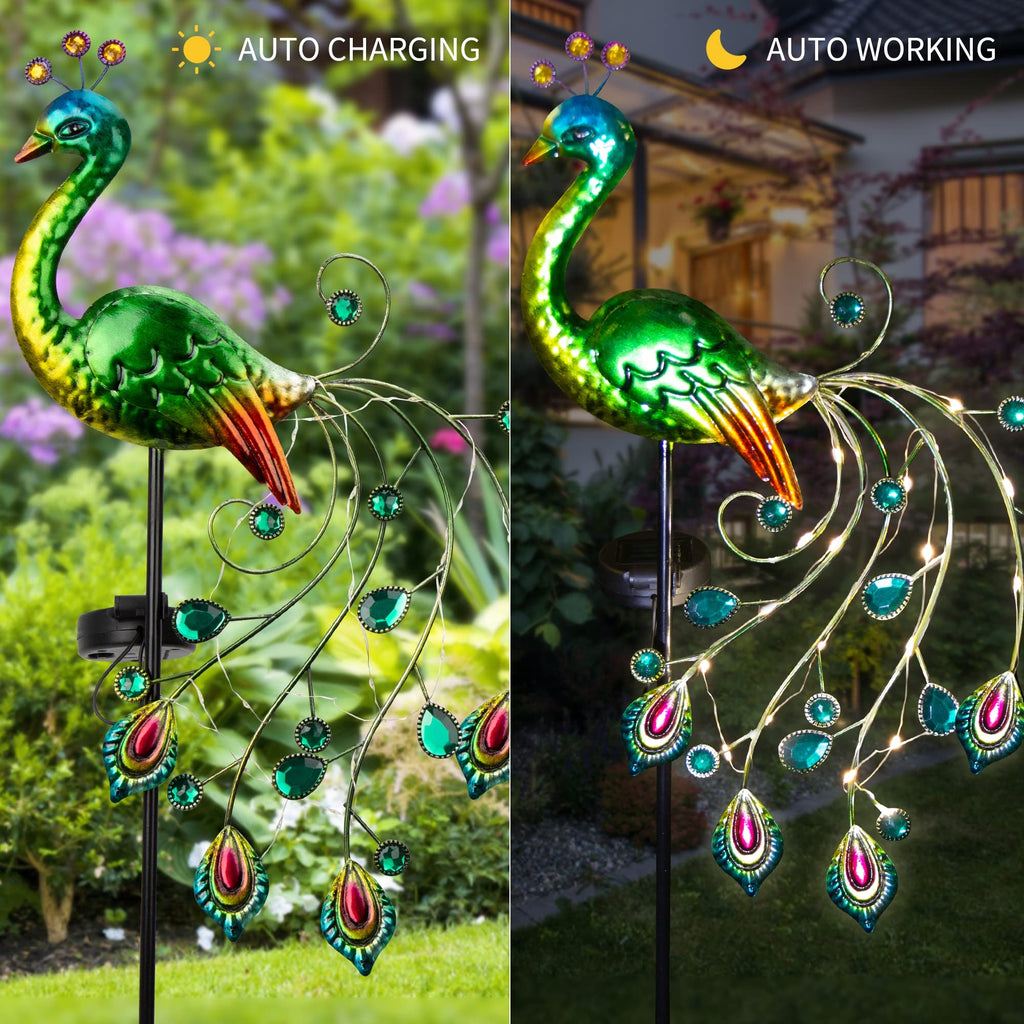 Glintoper Solar Garden Lights - 39-Inch Metal Peacock Stake | Waterproof Yard Decor & Mother's Day Gift