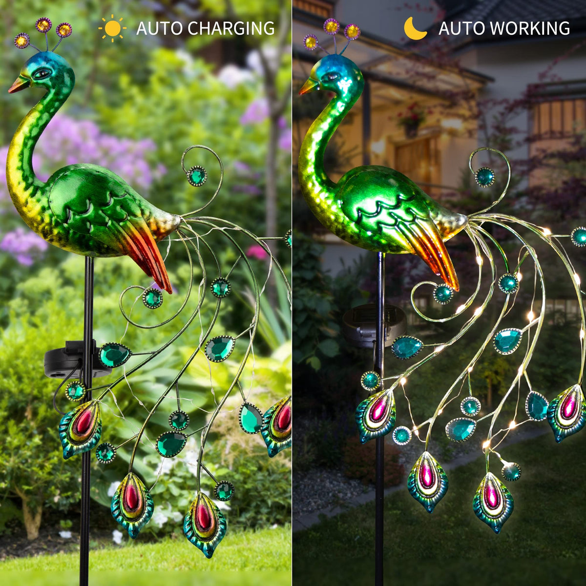 Glintoper Solar Garden Lights - 39-Inch Metal Peacock Stake | Waterproof Yard Decor & Mother's Day Gift