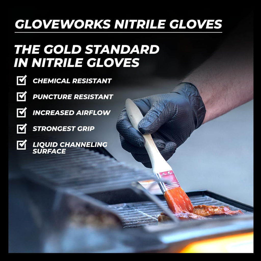 GLOVEWORKS HD Black Nitrile Gloves – 6 Mil, Raised Diamond Texture, Large (Box of 100)
