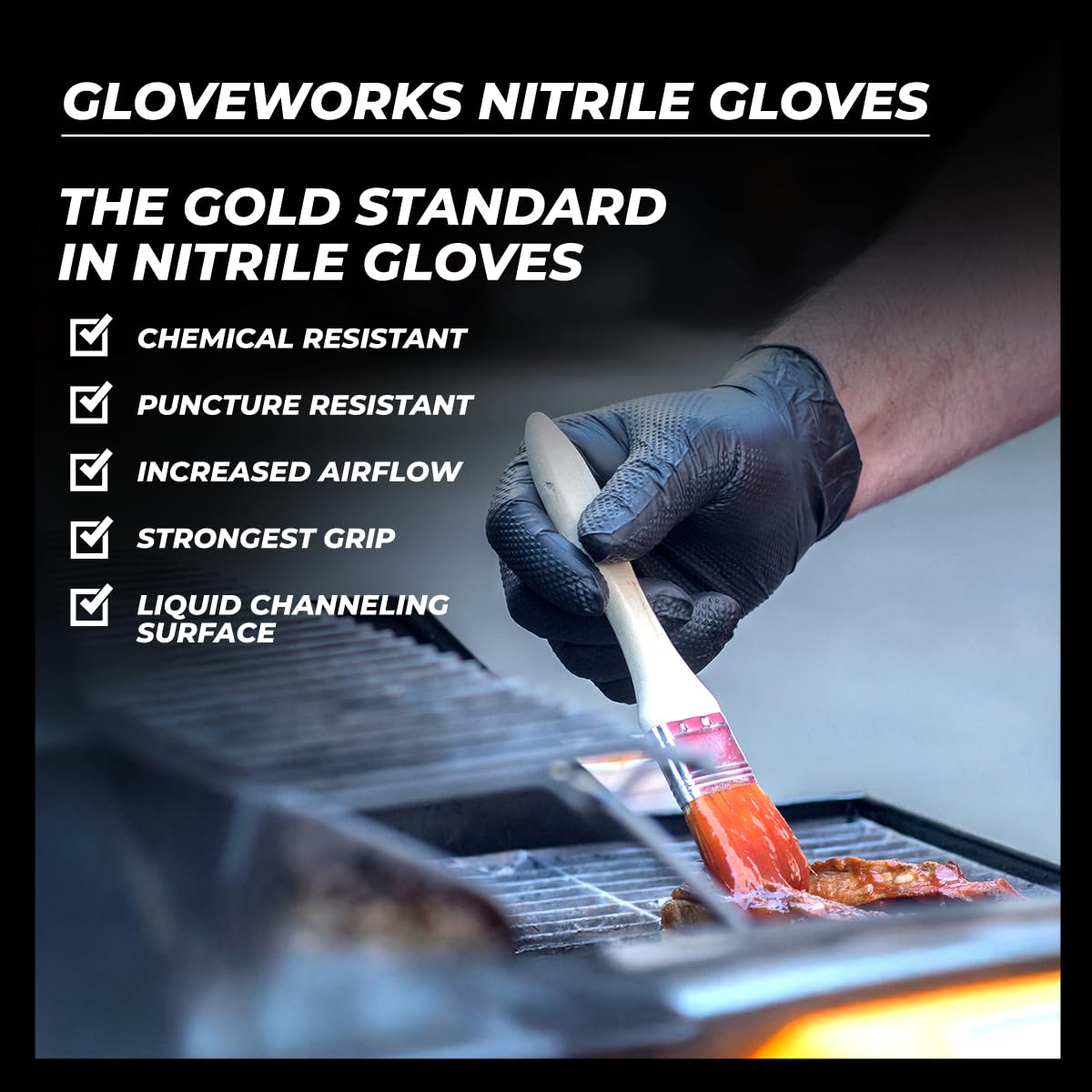 GLOVEWORKS HD Black Nitrile Gloves – 6 Mil, Raised Diamond Texture, Large (Box of 100)