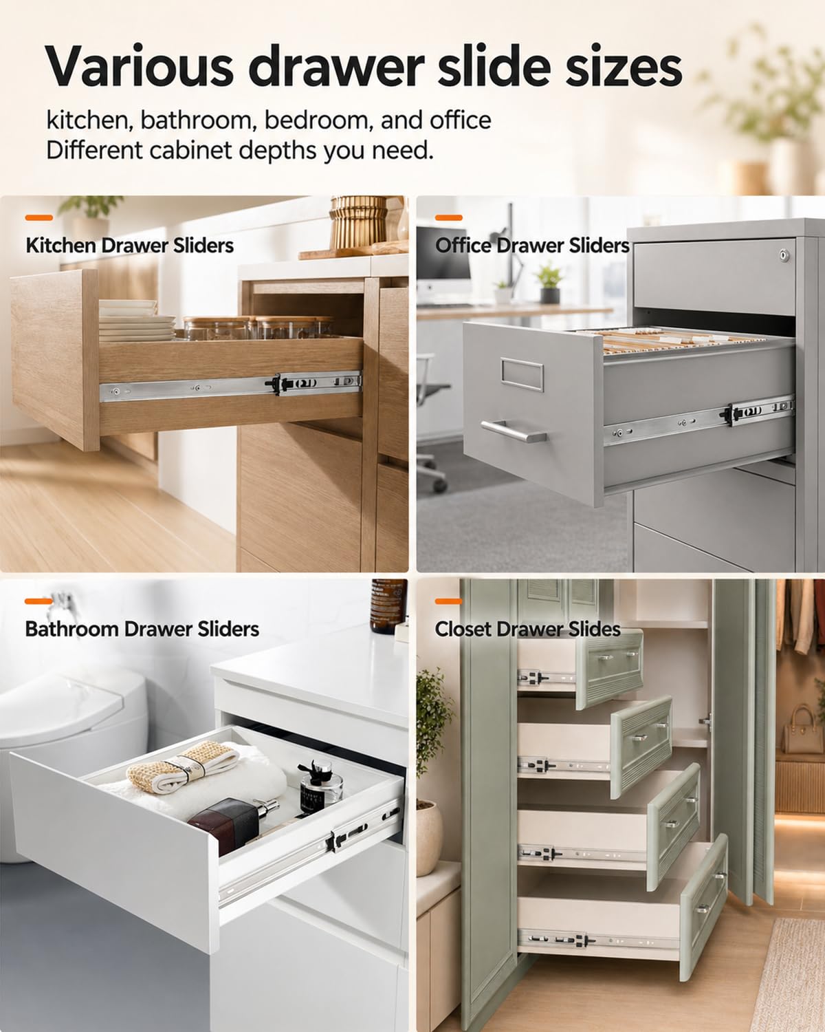 Gobrico 16-In Drawer Slides – Soft-Close, Full-Extension, Side-M Mount (1 Pair) | 78 lb Capacity
