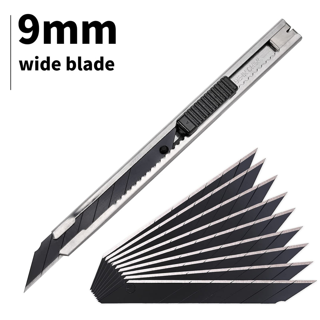 Gomake 9mm Utility Knife Replacement Blades – 100 Pcs Black Carbon Steel, 30° Snap-Off Edge