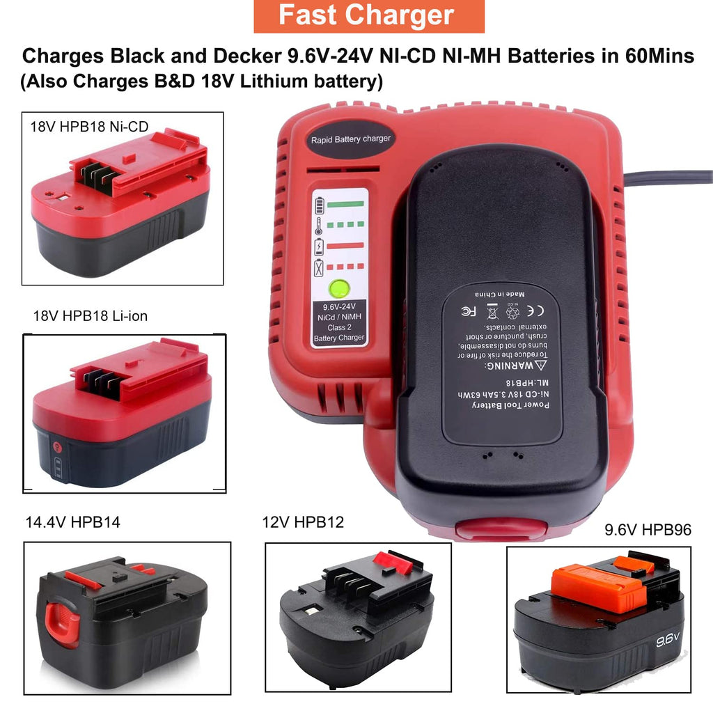 Gonocop BDFC240 Battery Charger for Black & Decker 9.6V–24V NiCd NiMh Firestorm
