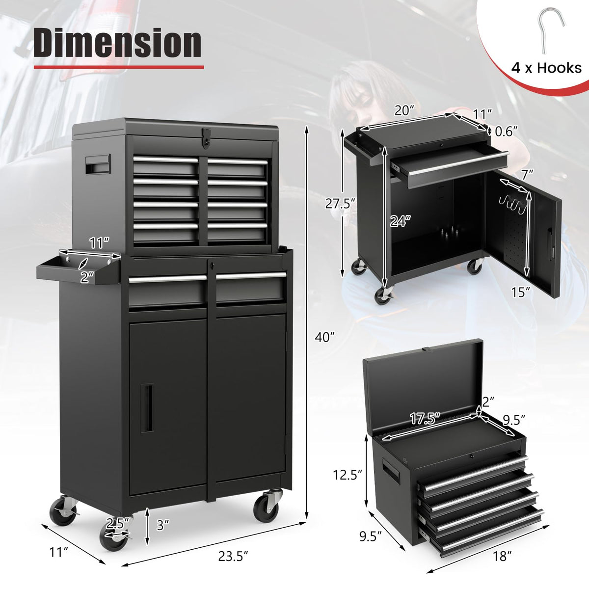 Goplus 5-Drawer Tool Chest with Detachable Top Toolbox