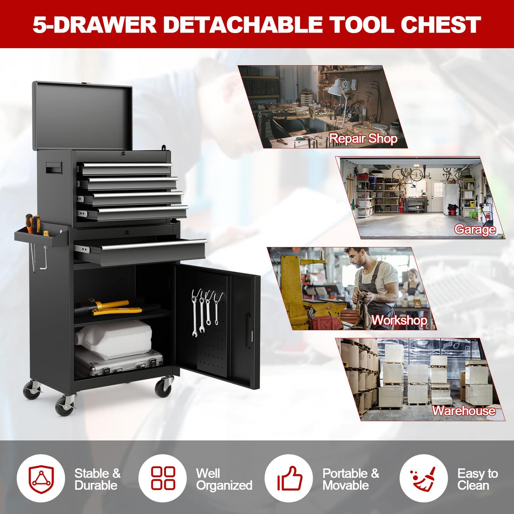 Goplus 5-Drawer Tool Chest with Detachable Top Toolbox