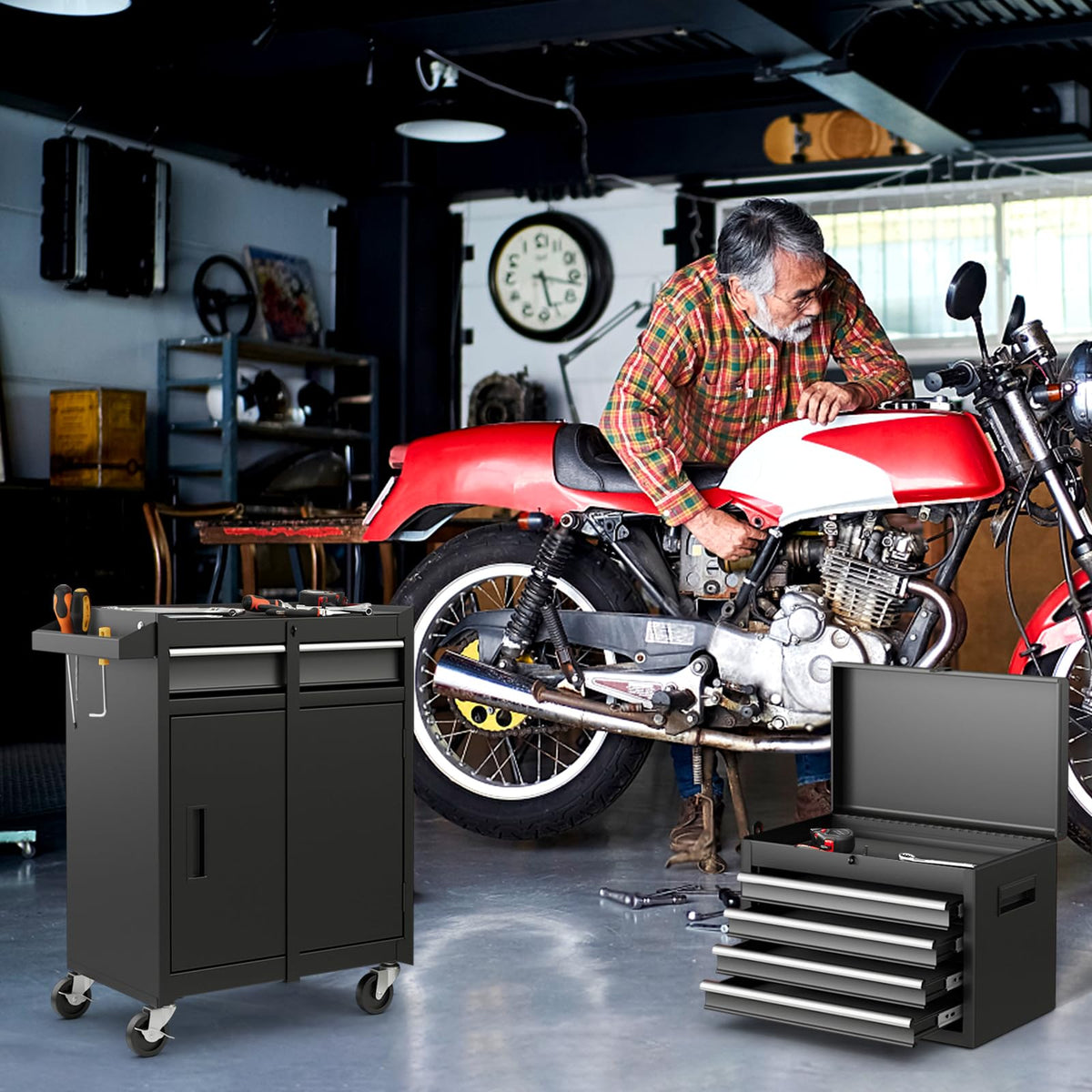Goplus 5-Drawer Tool Chest with Detachable Top Toolbox