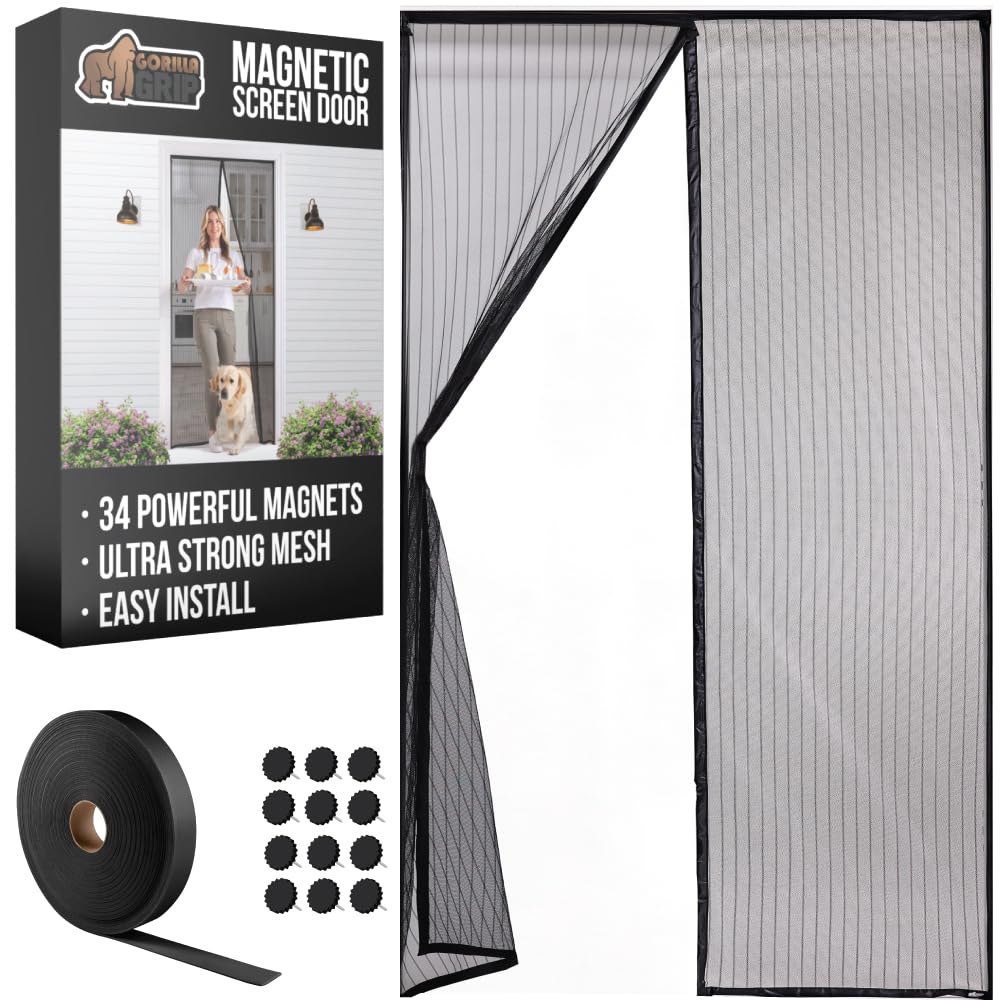 GORILLA GRIP Magnetic Screen Door – Hands-Free Mesh, Auto-Closure, 39x83
