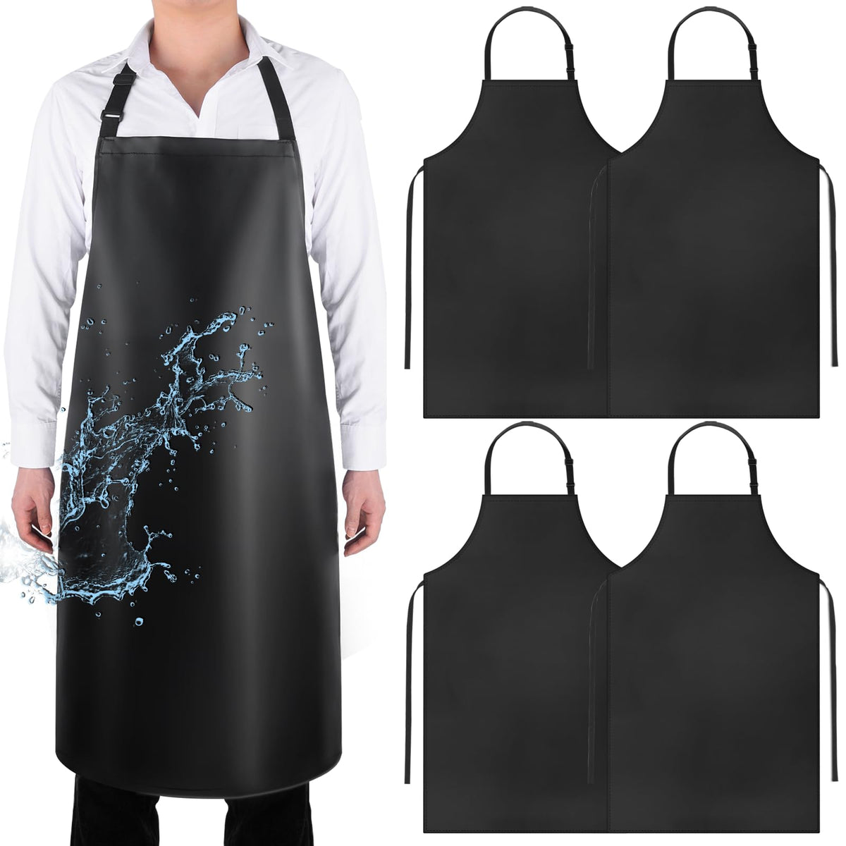 Gotega 4 Pack Waterproof PVC Apron Set – Adjustable Neck, Heavy Duty Dishwashing & Kitchen Aprons