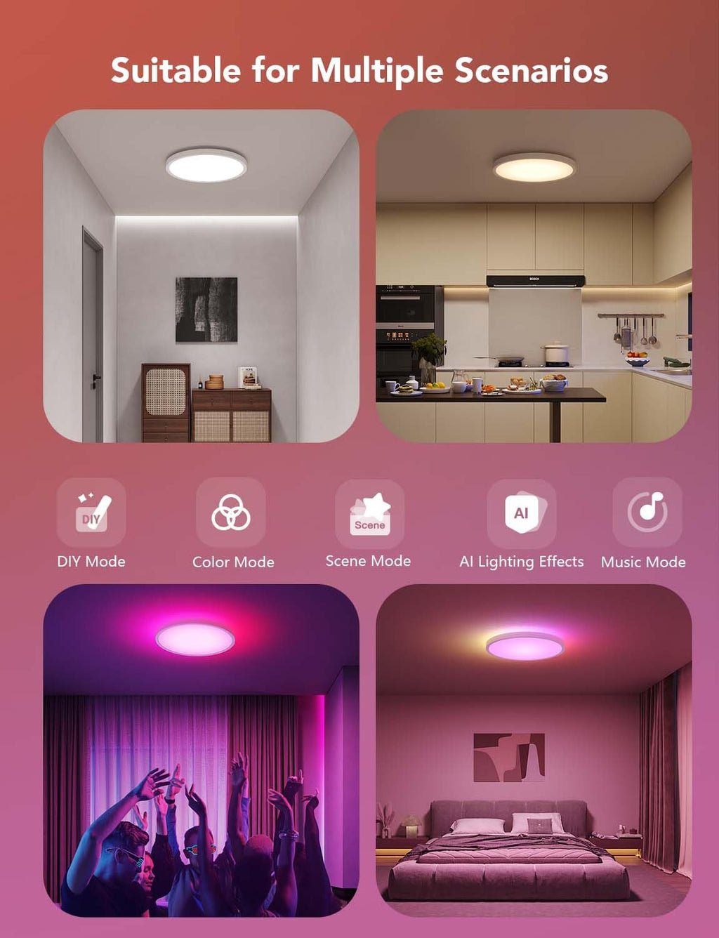 Govee Smart Ceiling Light 12-Inch RGBIC LED Fixture – 2400LM, Alexa Compatible, 2200K-6500K (2-Pack)