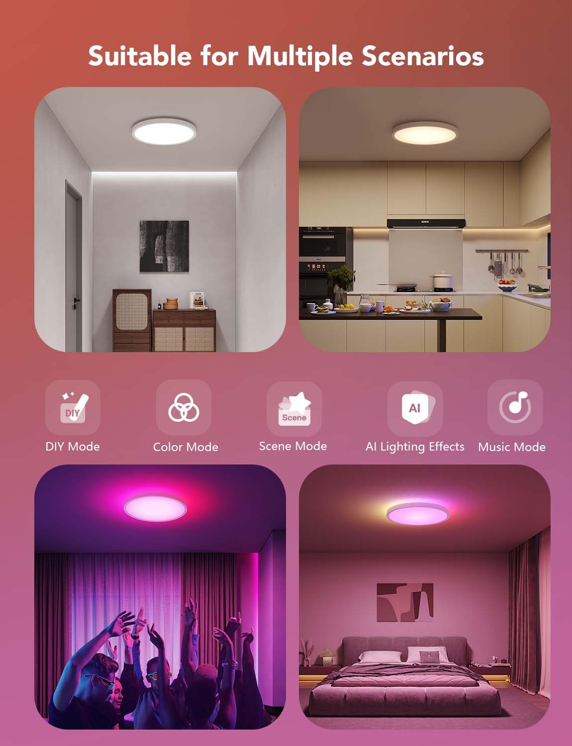 Govee Smart Ceiling Light 12-Inch RGBIC LED Fixture – 2400LM, Alexa Compatible, 2200K-6500K (2-Pack)