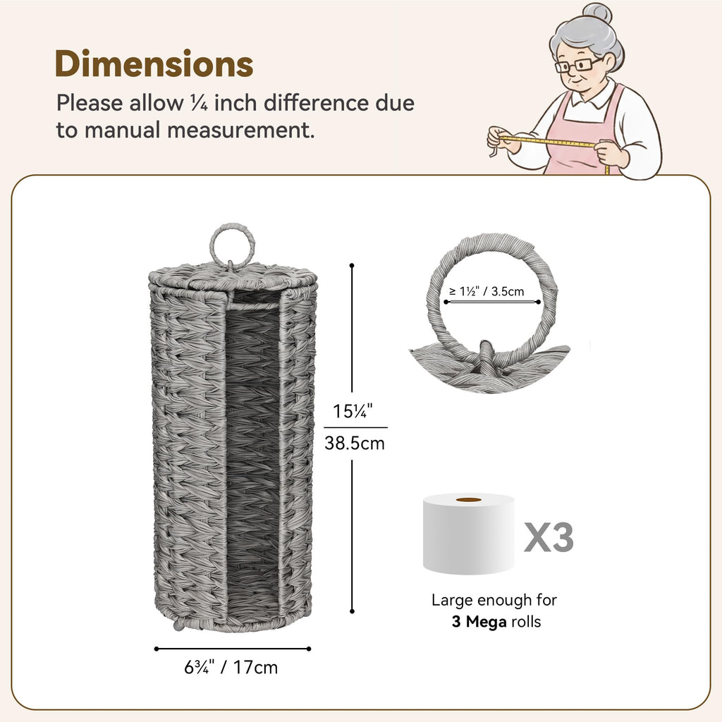 GRANNY SAYS Toilet Paper Storage with Lid – Holds 3 Mega Rolls in a Gray Woven Basket
