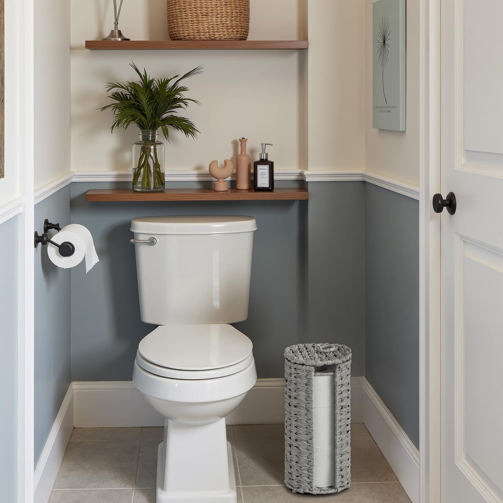 GRANNY SAYS Toilet Paper Storage with Lid – Holds 3 Mega Rolls in a Gray Woven Basket