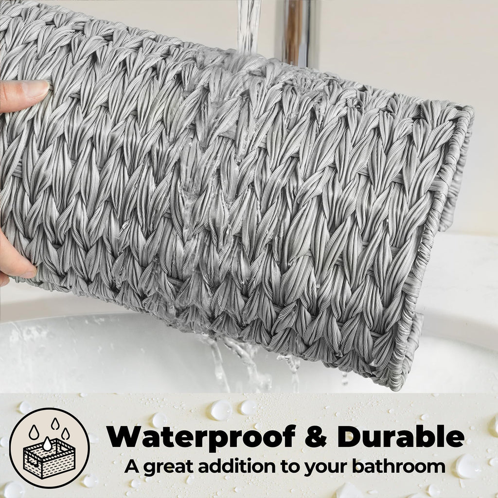 GRANNY SAYS Toilet Paper Storage with Lid – Holds 3 Mega Rolls in a Gray Woven Basket