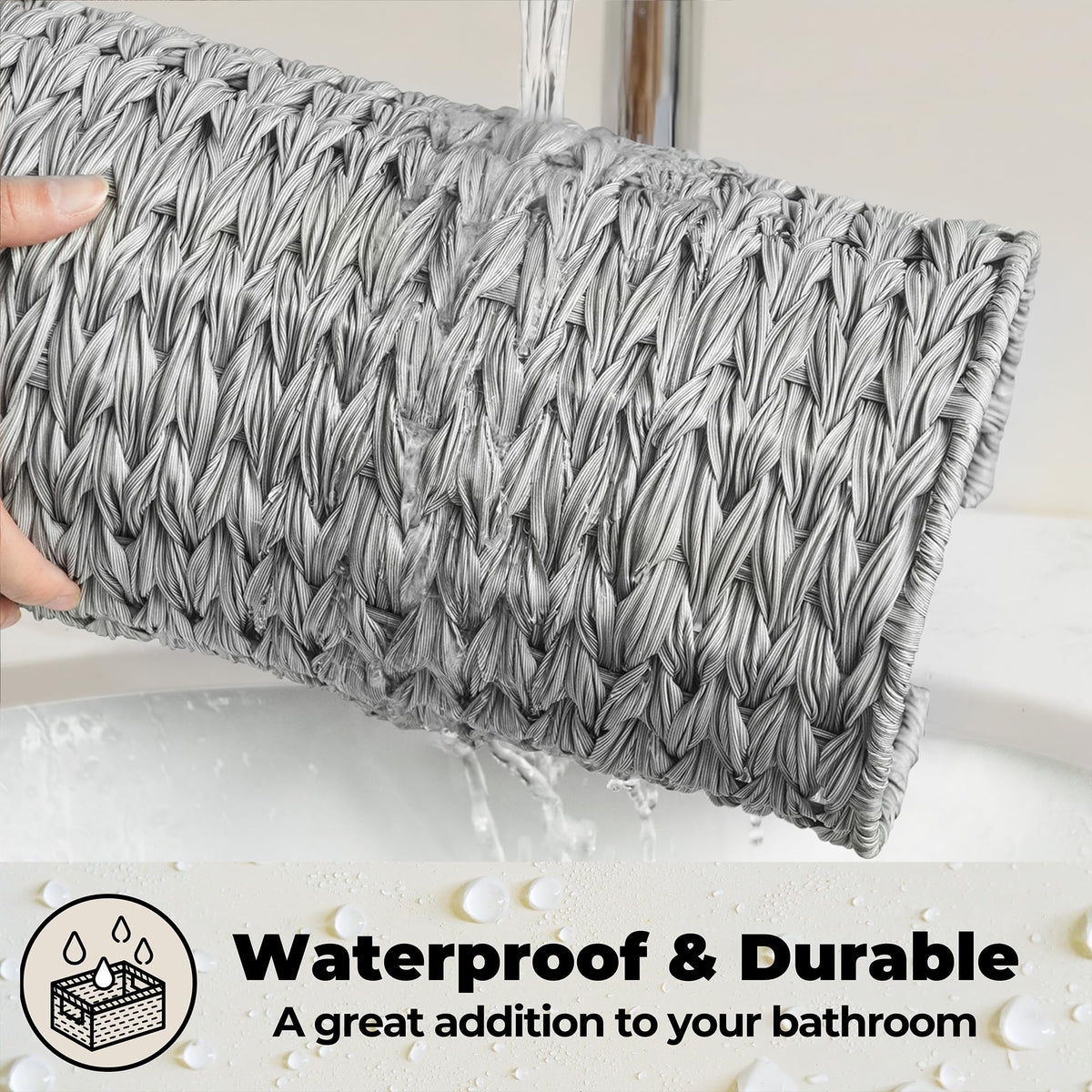 GRANNY SAYS Toilet Paper Storage with Lid – Holds 3 Mega Rolls in a Gray Woven Basket