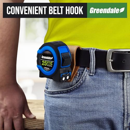 Greendale 3 Pack Tape Measures 25 ft – Easy-Read Fractions, Magnetic Tip, Quick-Lock & Auto-Retract – Blue