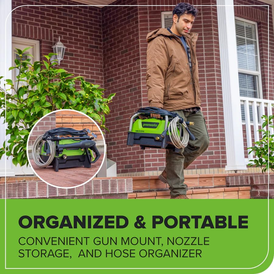 Greenworks 1900 PSI Electric Pressure Washer – 1.2 GPM, Portable & SGS Certified