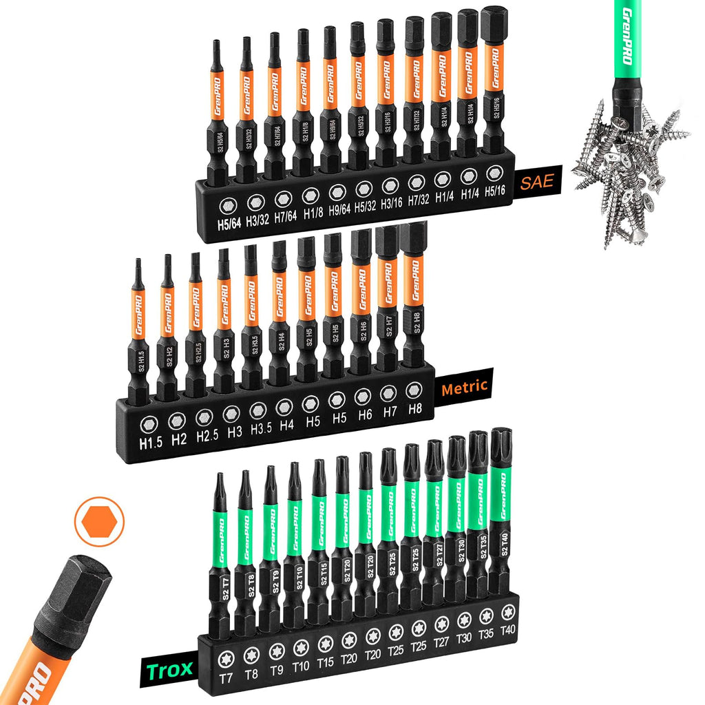 GRENPRO Impact Screwdriver Bits Set – 35Pcs, 2-in Hex Shank, S2 Steel, Magnetic Tips