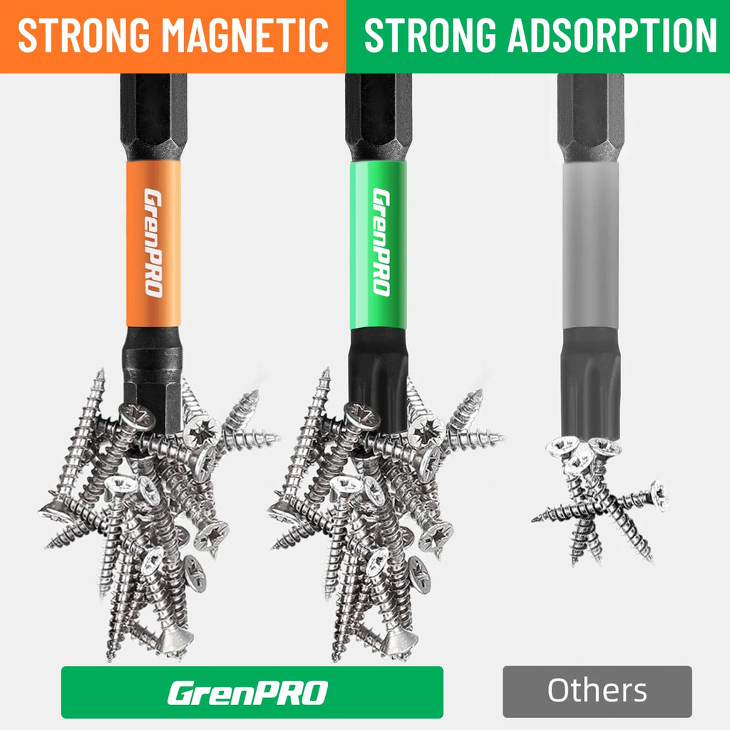 GRENPRO Impact Screwdriver Bits Set – 35Pcs, 2-in Hex Shank, S2 Steel, Magnetic Tips