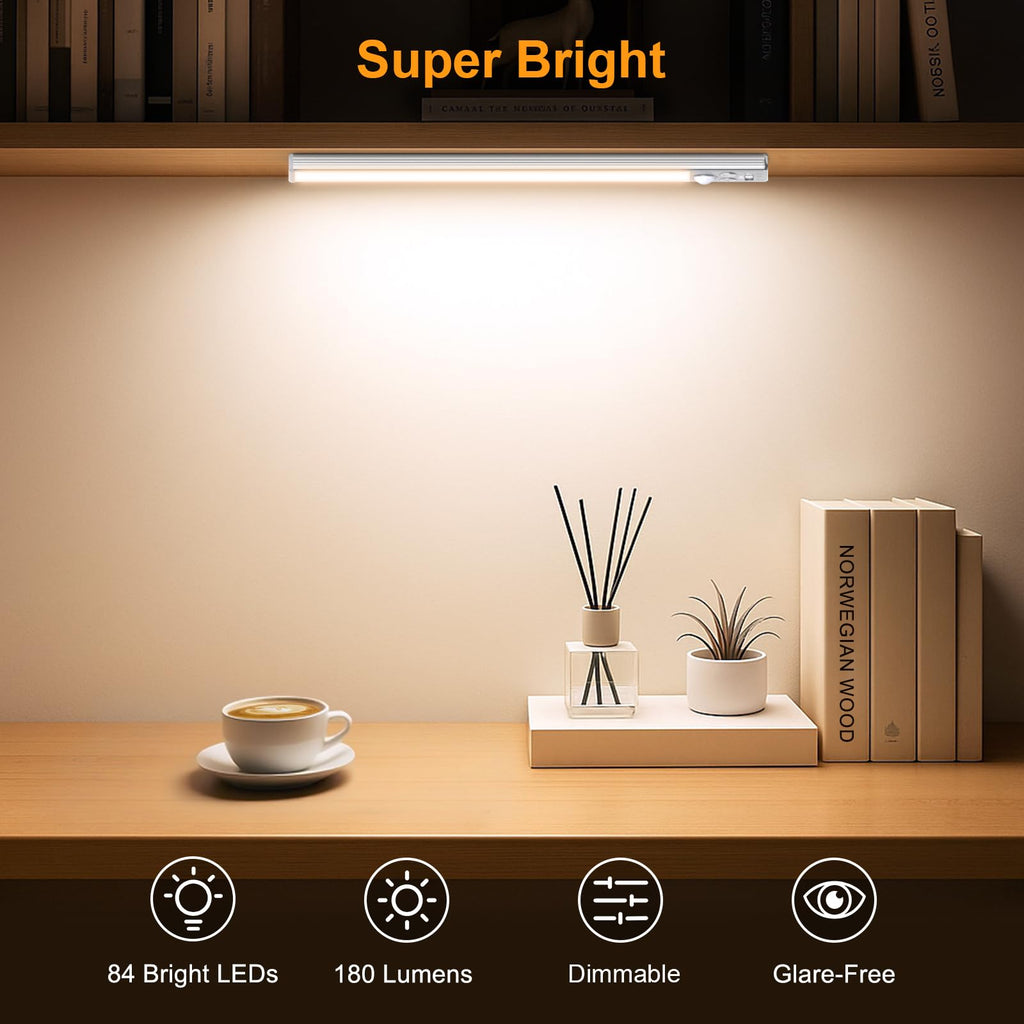 Gritin 10.2-Inch Under Cabinet Lighting (2 Pack) – 3 Color Temps, 5 Brightness Levels, USB-C Rechargeable, Magnetic Installation, Motion Sensor