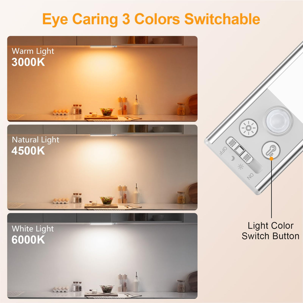 Gritin 10.2-Inch Under Cabinet Lighting (2 Pack) – 3 Color Temps, 5 Brightness Levels, USB-C Rechargeable, Magnetic Installation, Motion Sensor