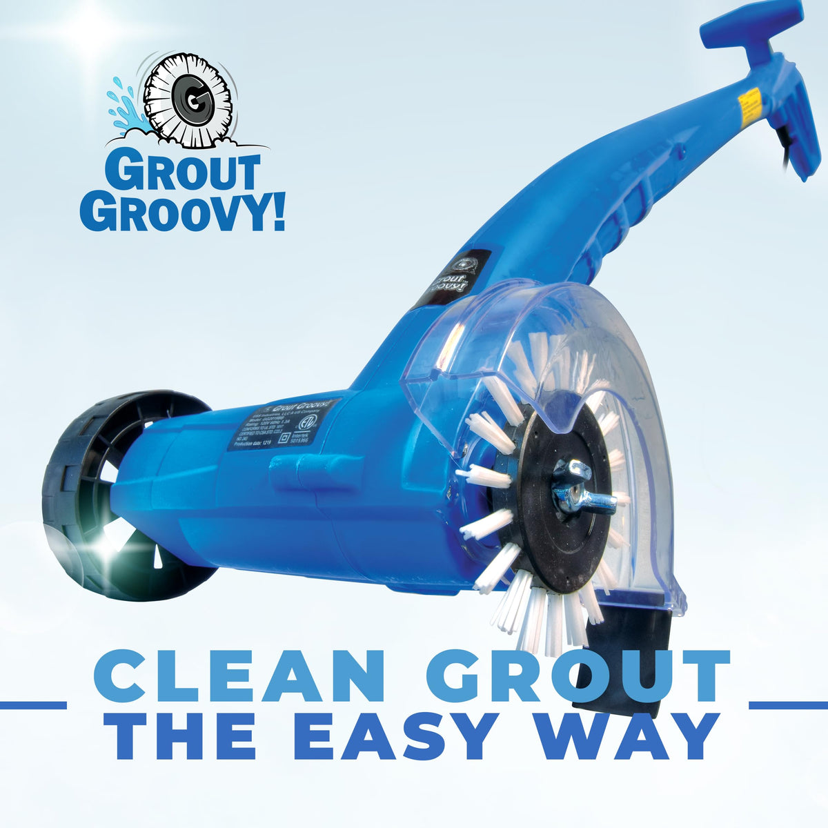 Grout Groovy! Grout Cleaner Bundle — Electric Stand-Up Cleaner with 20 ft Cord & 3 Brush Wheels